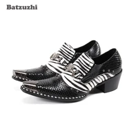 batzuzhi new designers shoes pointed metal tip black white genuine leather dress shoes for men formal business and party38 46