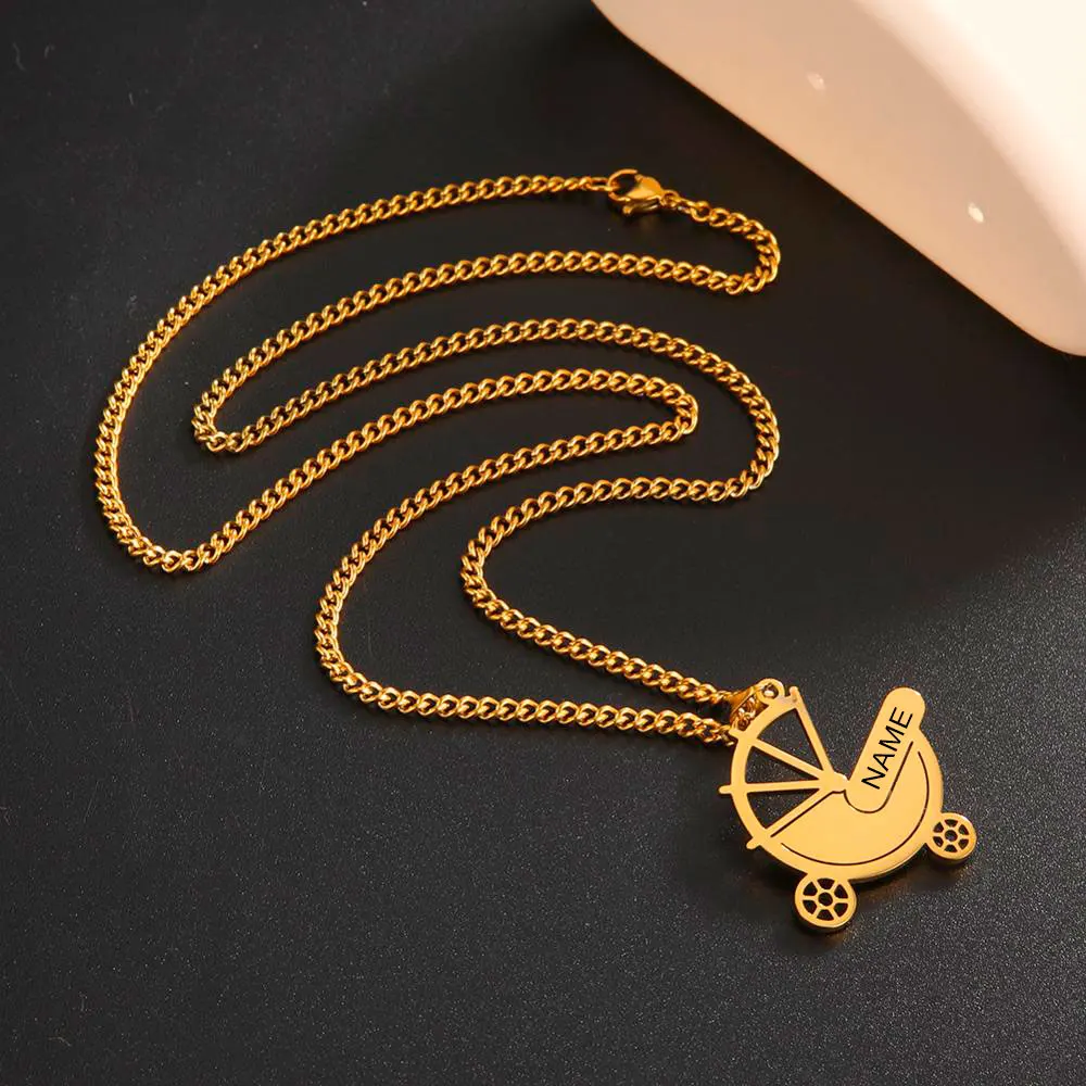

Personalized Custom Pram Name Necklace Jewelry Family Baby Car Pregnant Gift For Newborn Mother Gold Color Stainless Steel Women