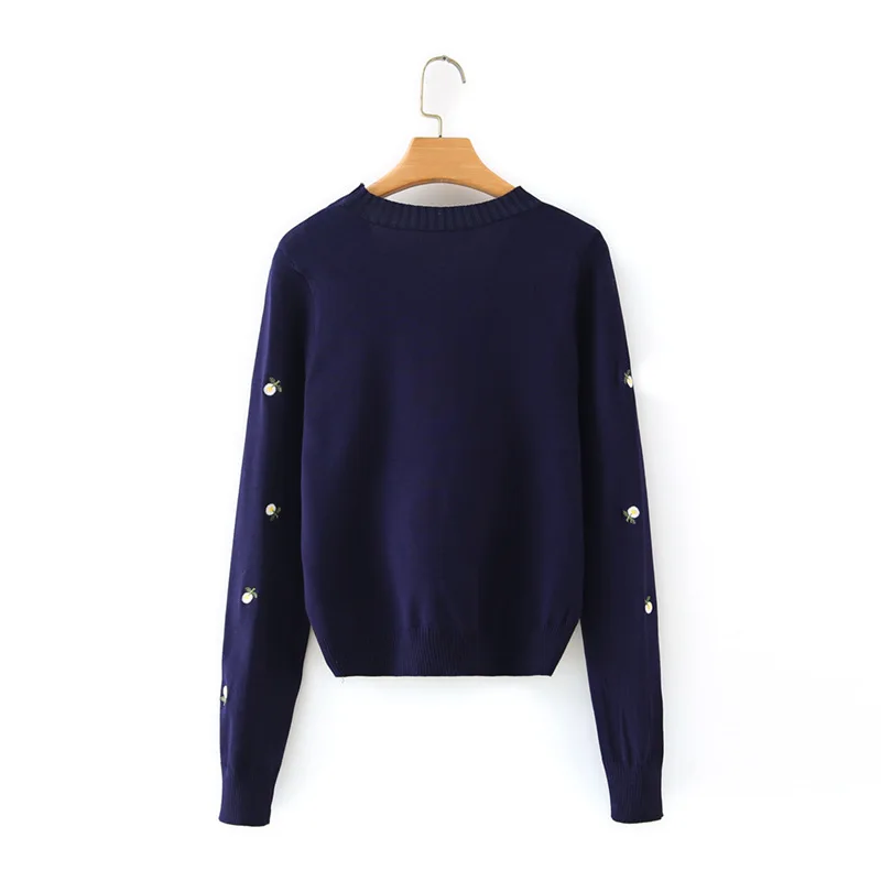 

21 spring and autumn V-neck embroidery long sleeve cardigan women's sweater