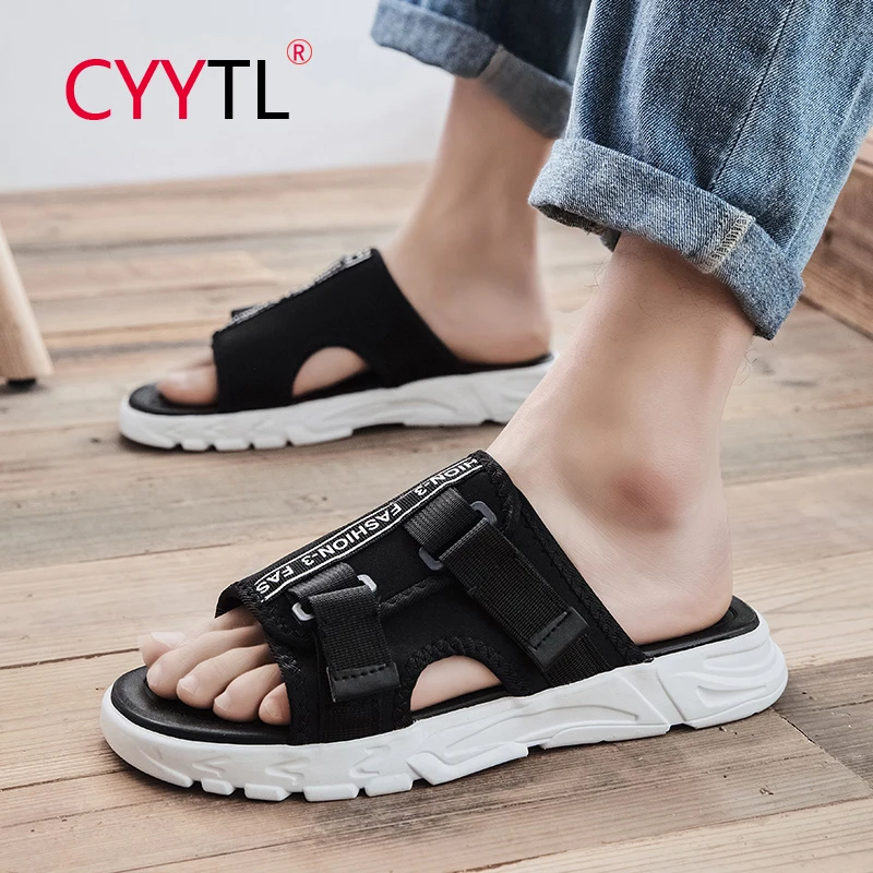 

CYYTL Trend Thick Sole Home Slippers Platform Flat Shoes Non Slip Living Room Indoor Men Slides Solid Breathable Buckle Sandals