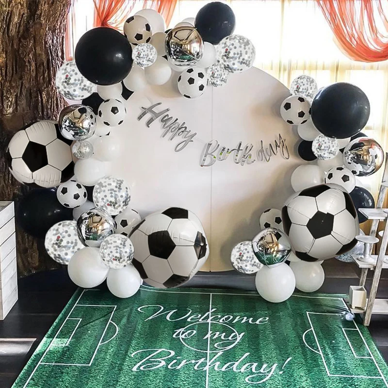 Globos de f&uacute;tbol de confeti plateado, suministros de fiesta tem&aacute;tica, guirnalda de globos de feliz cumplea&ntilde;os, arco, decoraci&oacute;n de Babyshower, 76 piezas-0