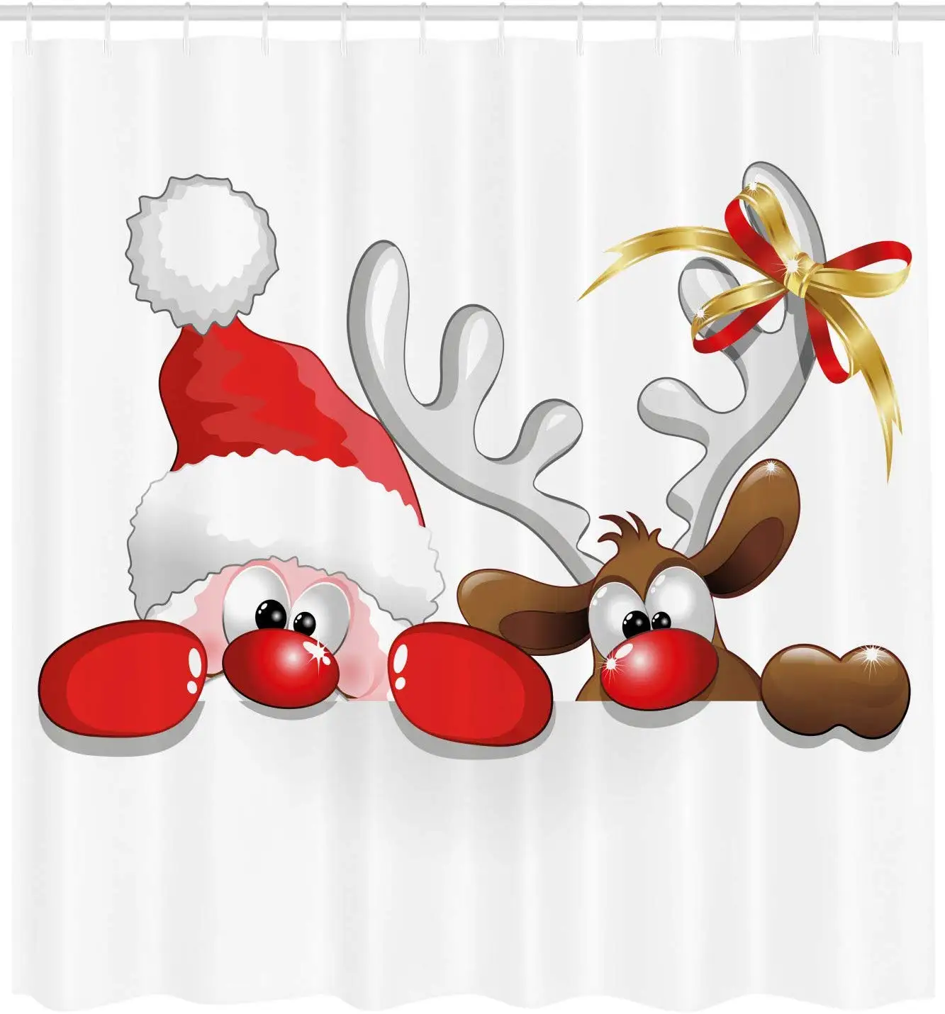 Рождественская занавеска для душа смешная С Санта Клаусом и оленем визуальный