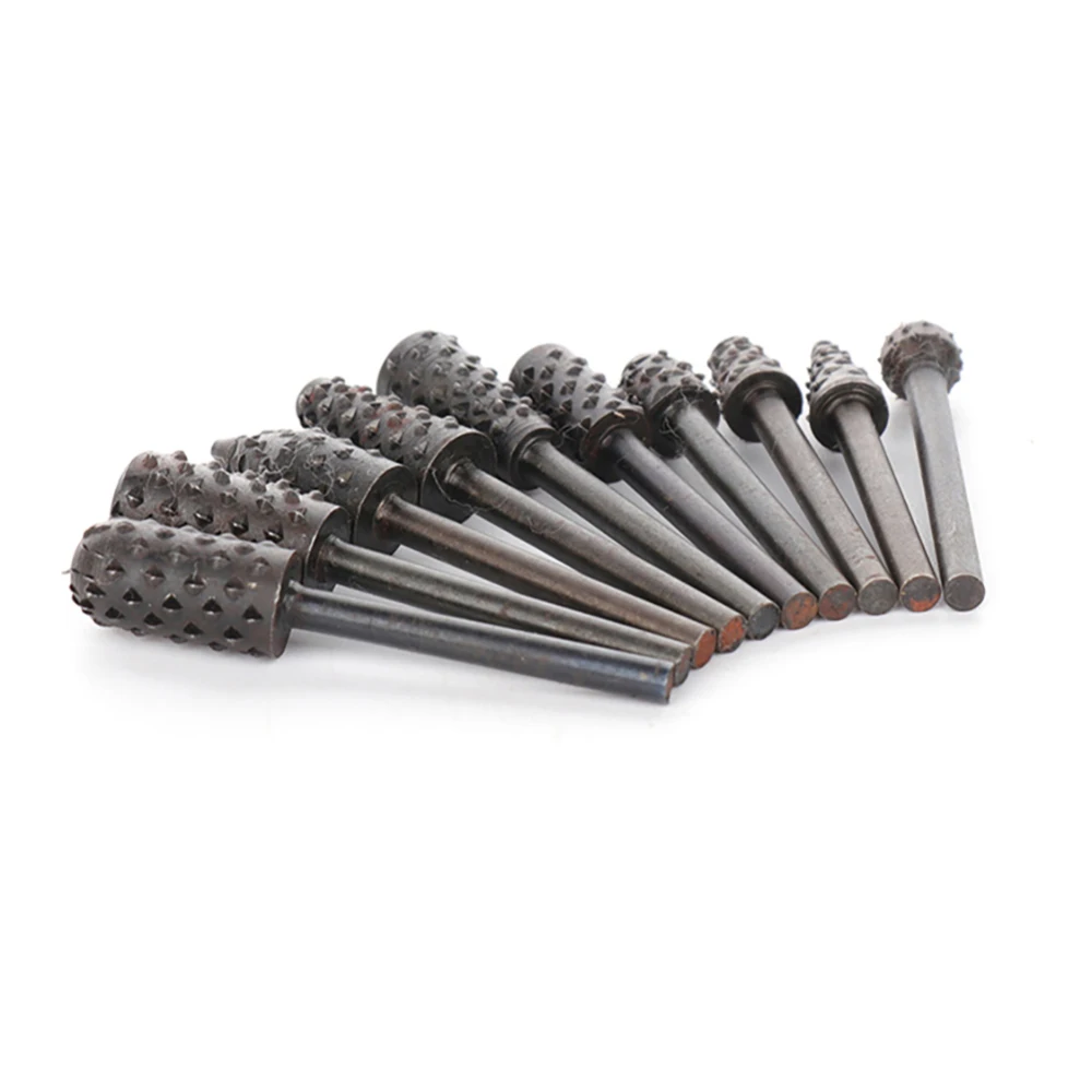 

10Pcs/set 3.17mm Shank Rotary File Drill A45 Steel Hardwood Rotary File Cutter Woodwork Rotary Rasp Tool Set for Woodworking