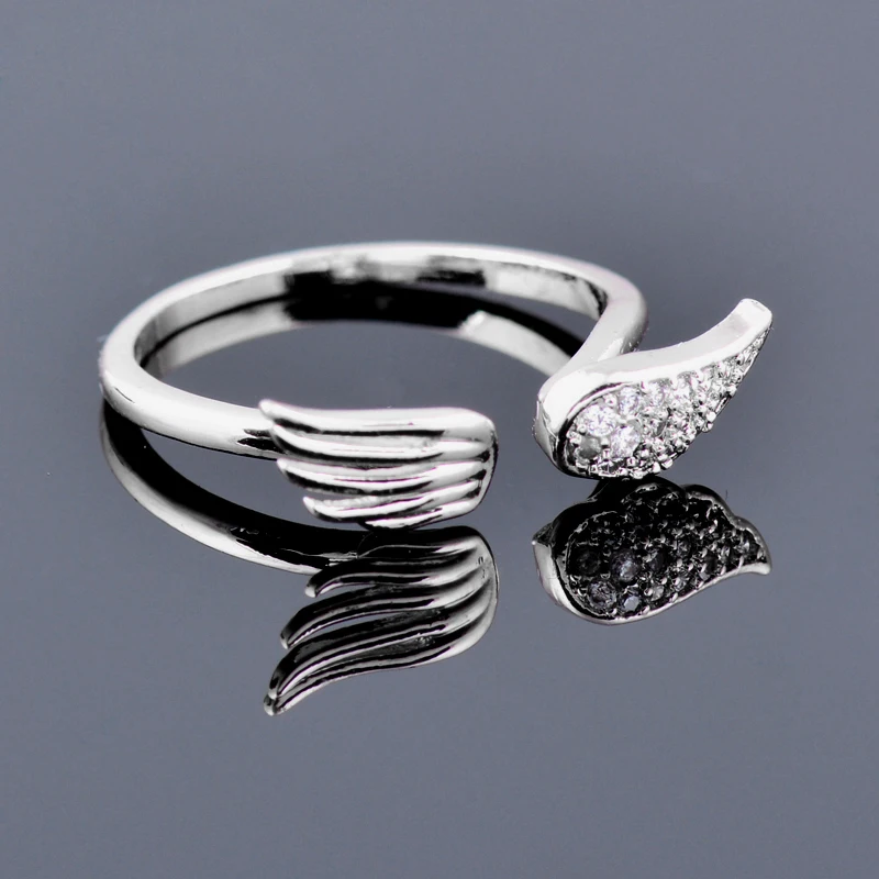 SINLEERY уникальных крошечных Кристальный Ангел кольца крылья из розового золота