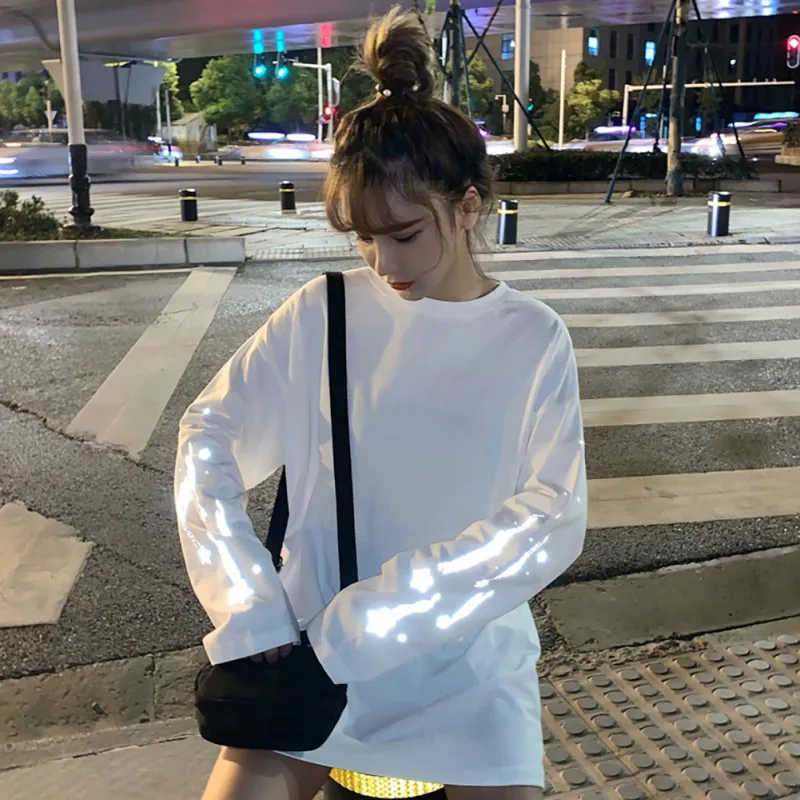 Модная новая светящаяся футболка модная Женская Осенняя Свободная Повседневная
