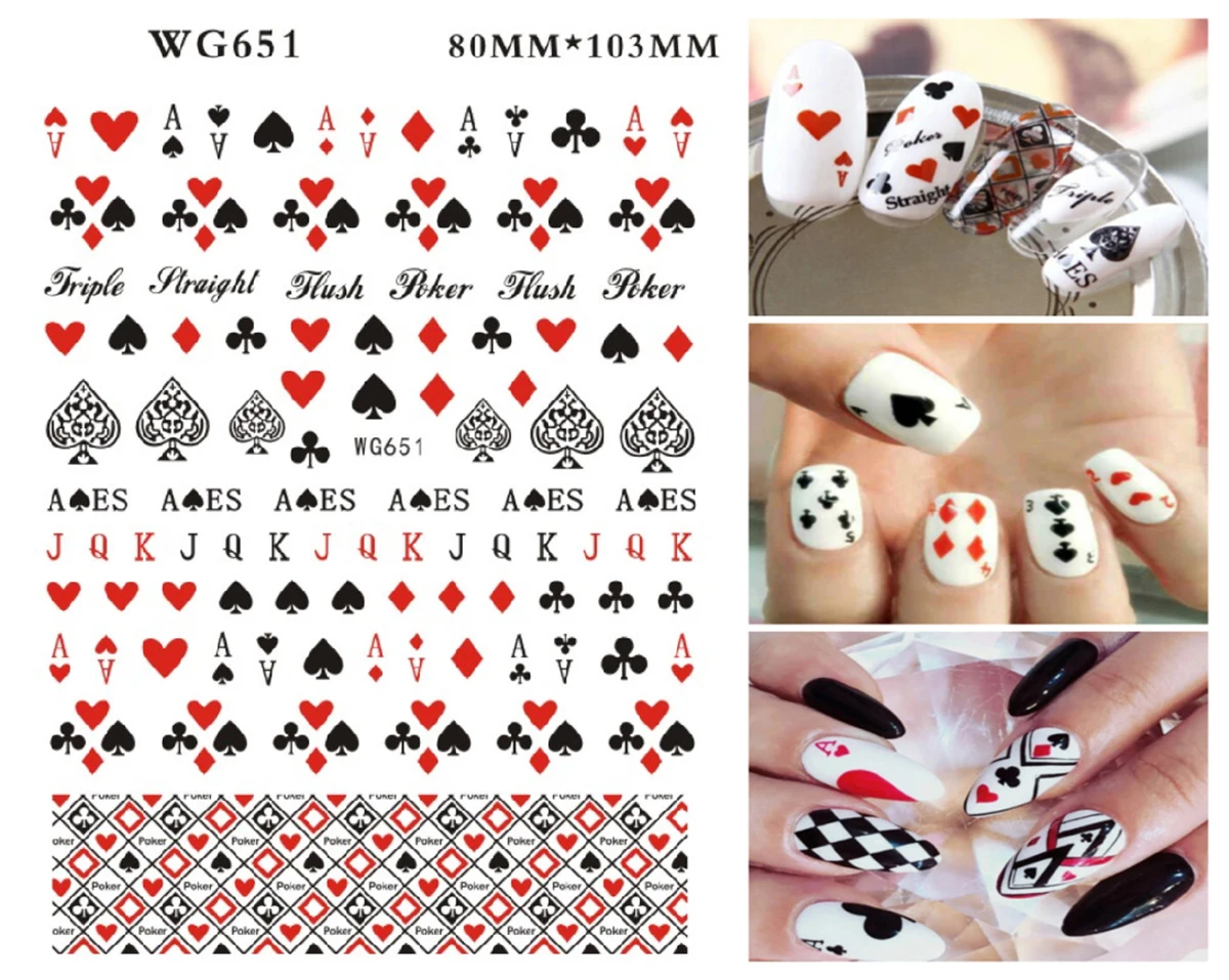 3D покер дизайн ногтей наклейки игральные карты для клейкие украшения пики