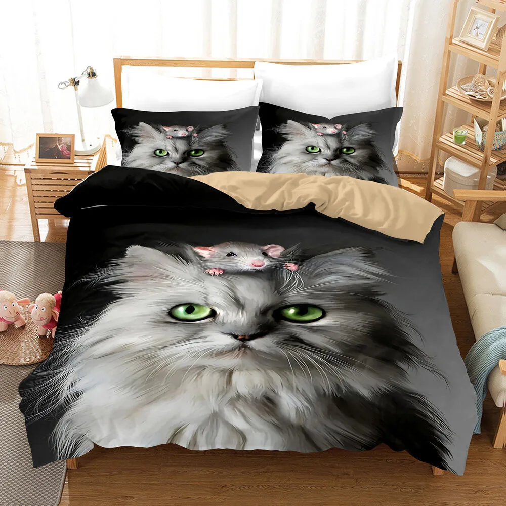 

3D Cat Bedding Set Luxury Animal Duvet Cover with Pillowcase Queen Size Bed Sets Custom Pattern