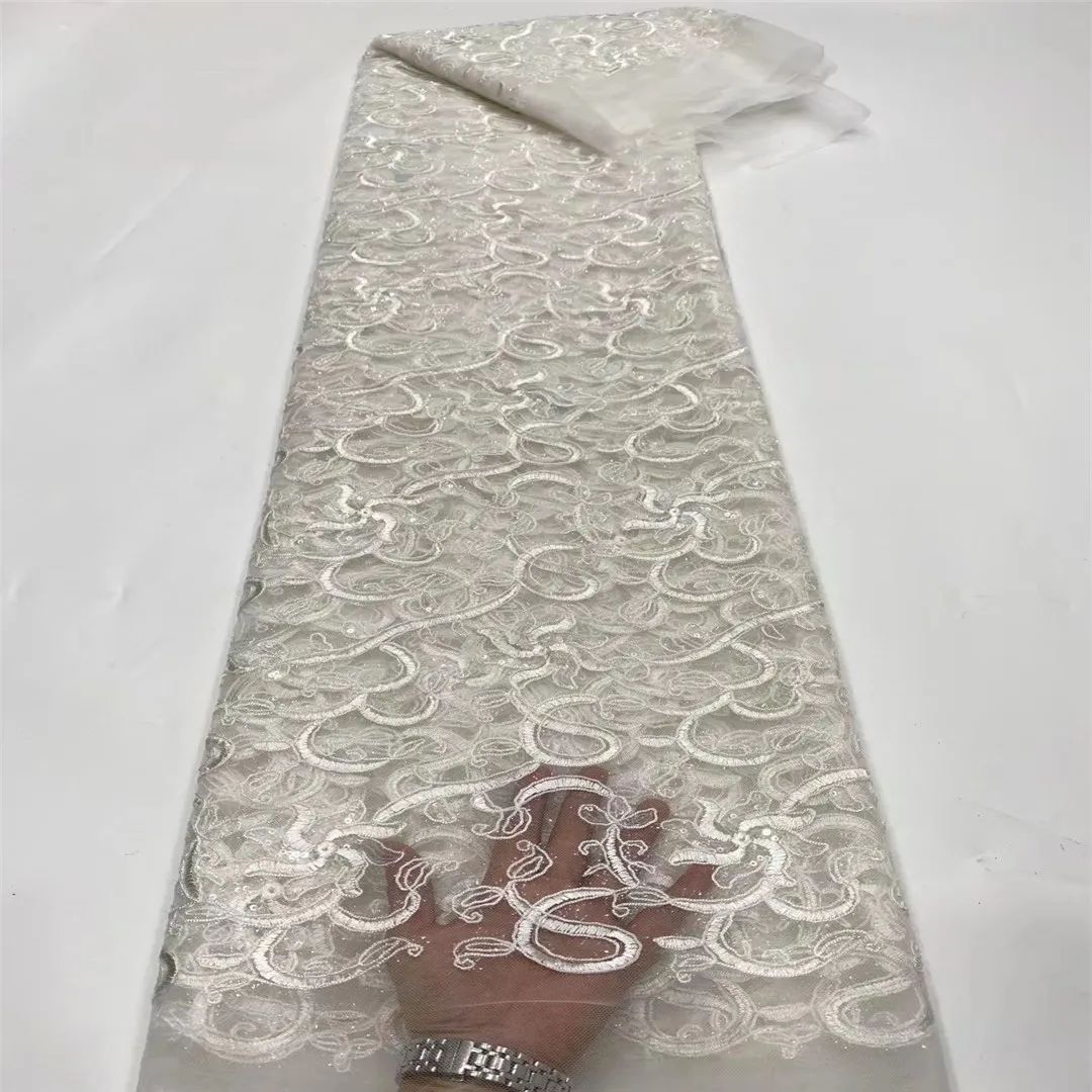 

Latest Sequin African Lace Fabric 2021 French Lace Fabric Dress Nigerian Tulle Lace Fabric For Wedding Party Lace Fabric