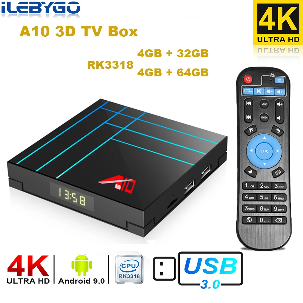 A10 Smart Android 9 0 Tv Box 4 Гб 64 RK3318 четырехъядерный Youtube телеприставка 2 4G Wifi H.265 4K HDR