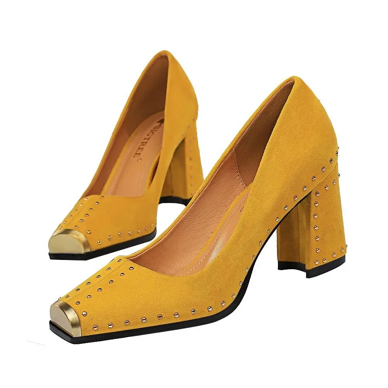 Туфли-лодочки женские на высоком блочном каблуке пикантные офисные туфли с