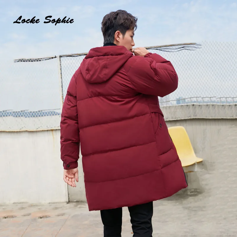 Мужская длинная пуховая куртка размера s плюс 2019 Зимний белый утиный пух в клетку