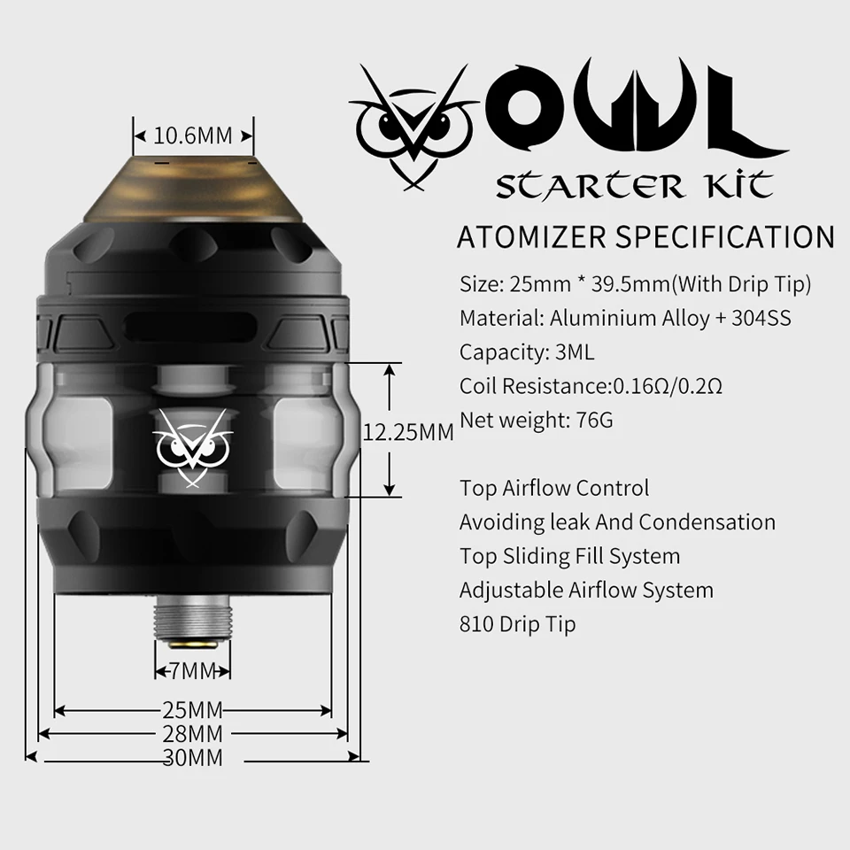 Электронная сигарета ADVKEN Owl vape pen pod kit емкость 20700/21700 Ом 3 мл атомайзер подходит для