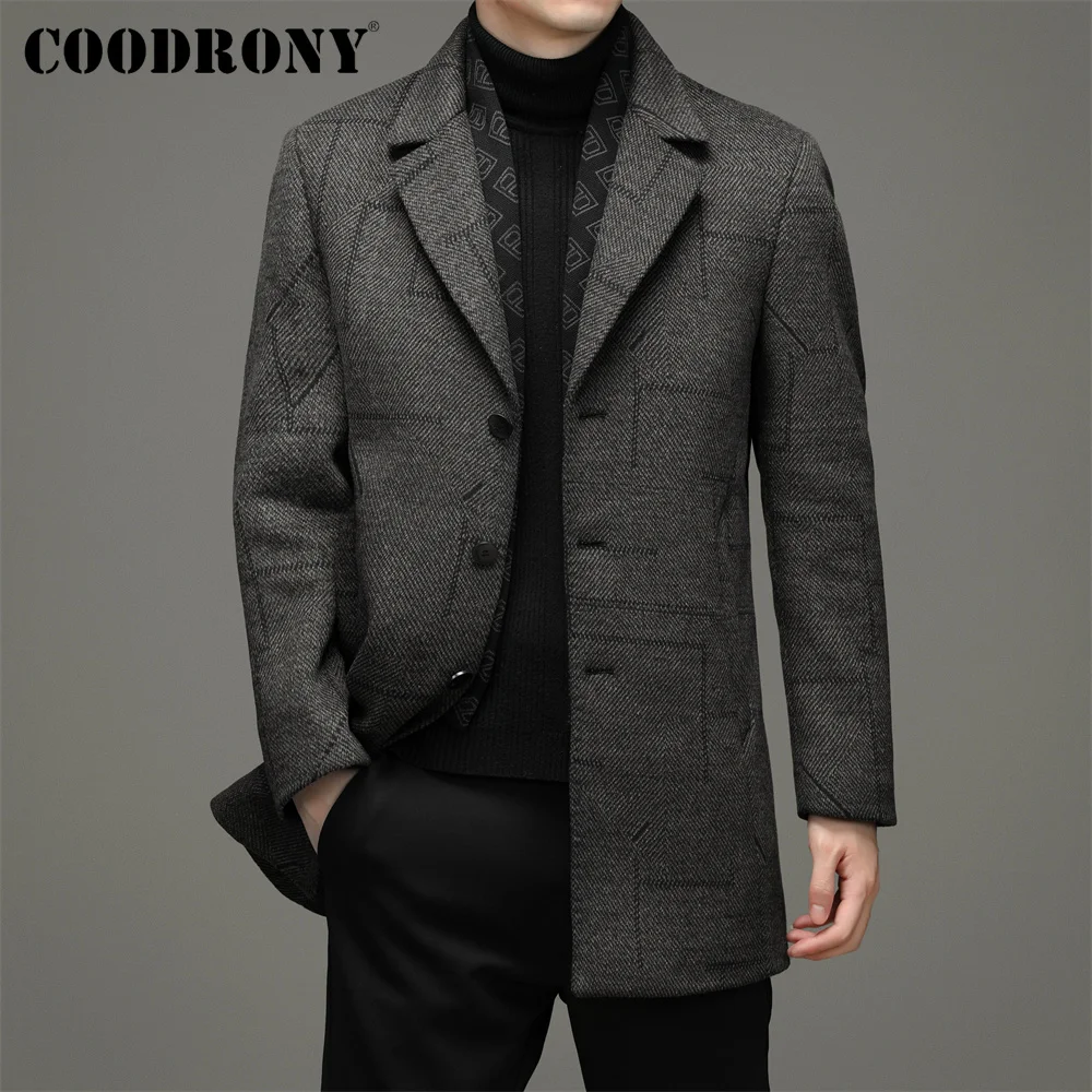 

COODRONY Brand New Business Casual Men Fashion Woolen Overcoat Winter Streetwear Top Quality Soft Male Thick Warm Clothing W8013