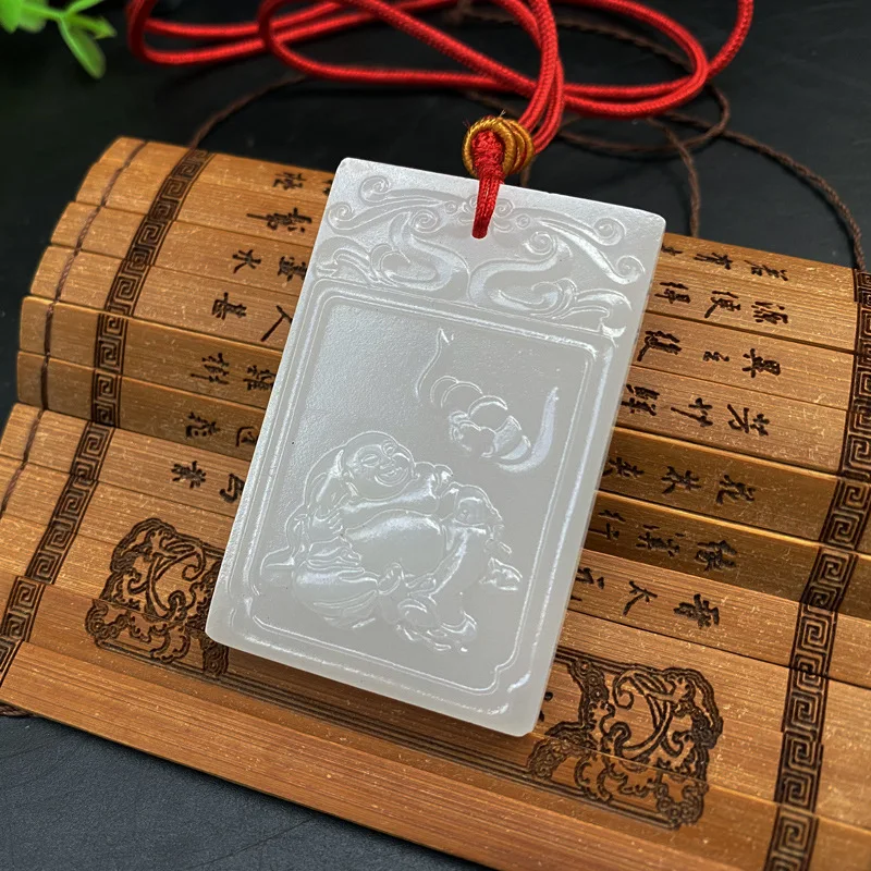 

Natural White jade Hand Carved Chinese Buddha Lucky Amulet Pendant Free Necklace Fashion Fine Jewelry Energy Reiki Healing Gift