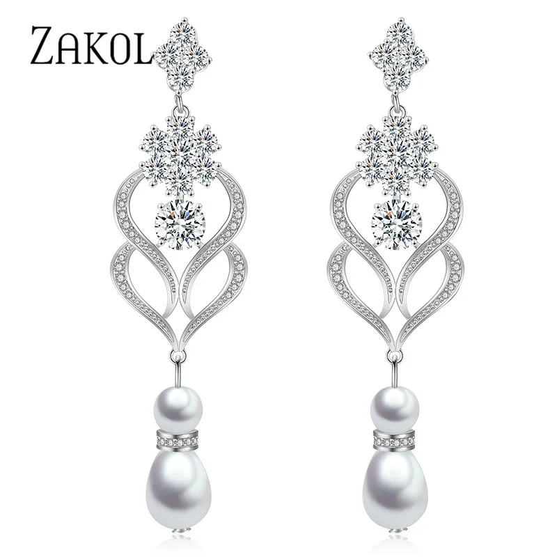 ZAKOL трендовые Длинные Простые висячие серьги с фианитами и цветами для женщин