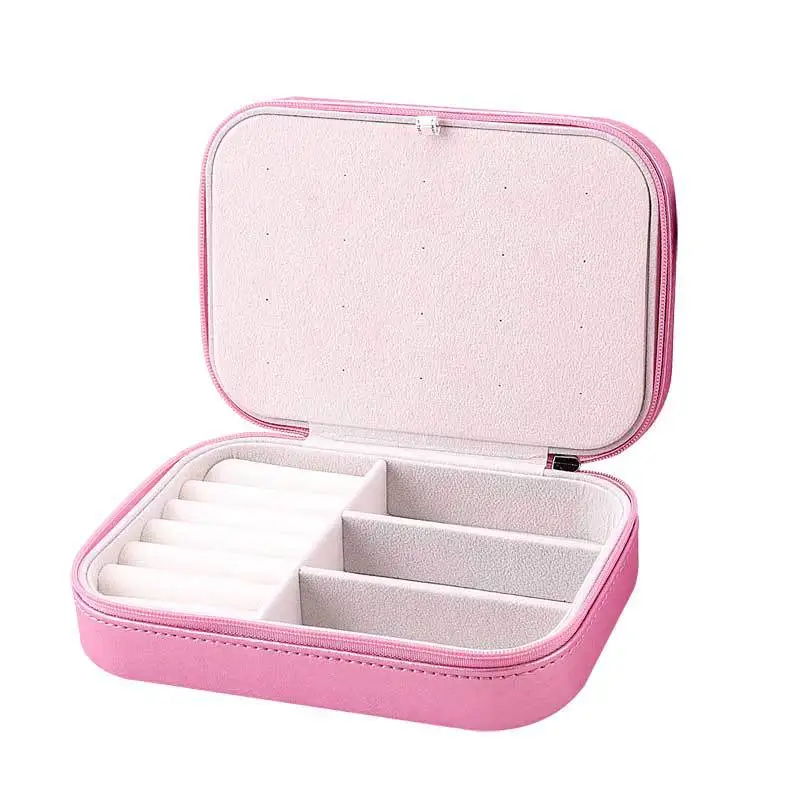 Fine Pink Jewlery Box Ring Earring Pendants Multifunction Double Layer Jewelry Packaging Cute Romantic Zipper Jewelry Organizer