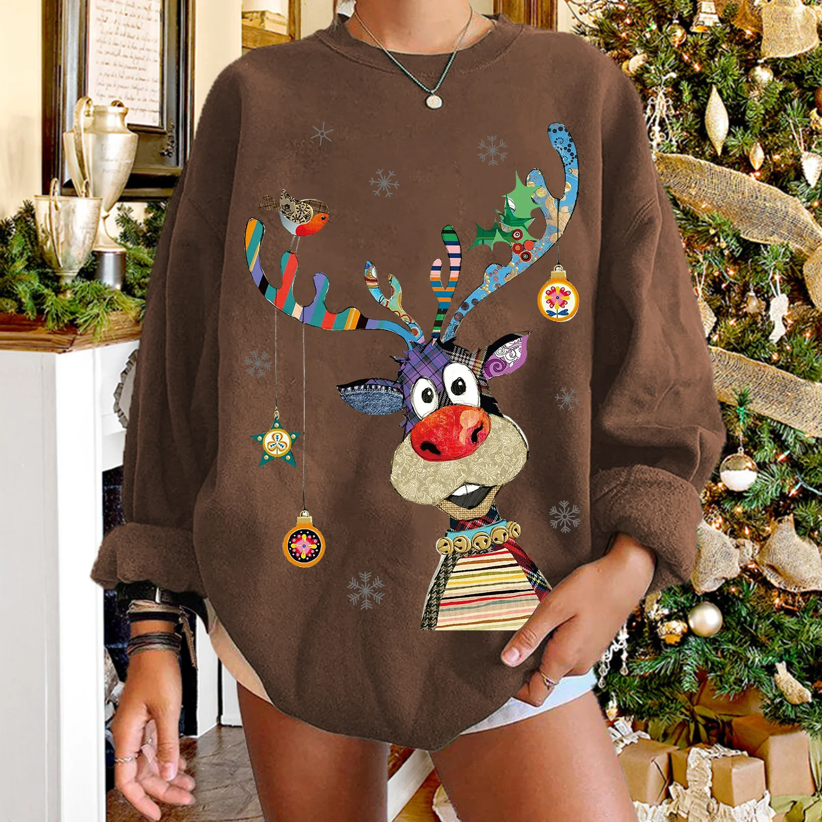Женский Рождественский свитер милый с принтом лося женский джемпер открытыми