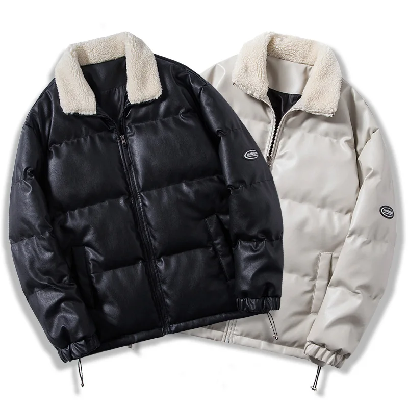 2021 new lapel padded jacket flow youth padded jacket casual loose men's leather jacket pu leather padded jacket men