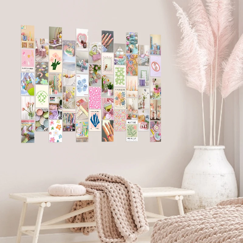 50Pcs Danish Pastel Aesthetic Wall Collage Kit Macarons Light Pink Theme Photo Decor Living Room Bedroom Decoration for Girls