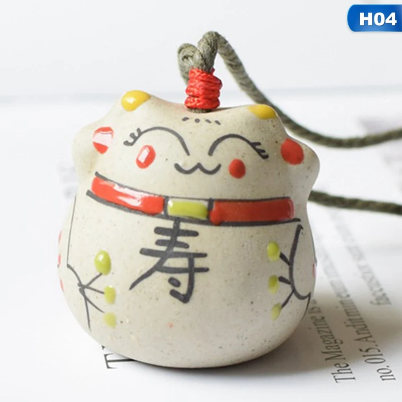 Мини-керамические ветряные колокольчики Lucky Cat, подвеска, украшение для автомобиля, подвесные фигурки феи, Миниатюрные Колокольчики с колокольчиком, домашний декор - Цвет: 04