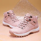 Женские зимние ботильоны Moipheng, теплые плюшевые новые пикантные розовые дамские ботинки из искусственной замши на танкетке и резиновой платформе, на шнуровке