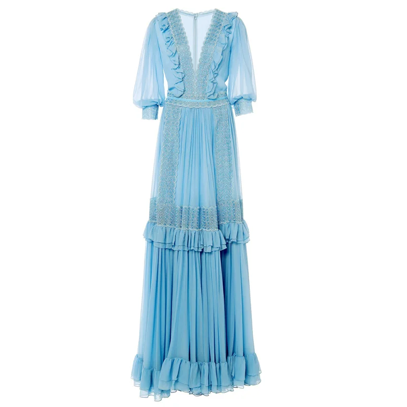 

French first love dress retro super FAIRY DRESS chic gentle wind dress long dress temperament lace autumn