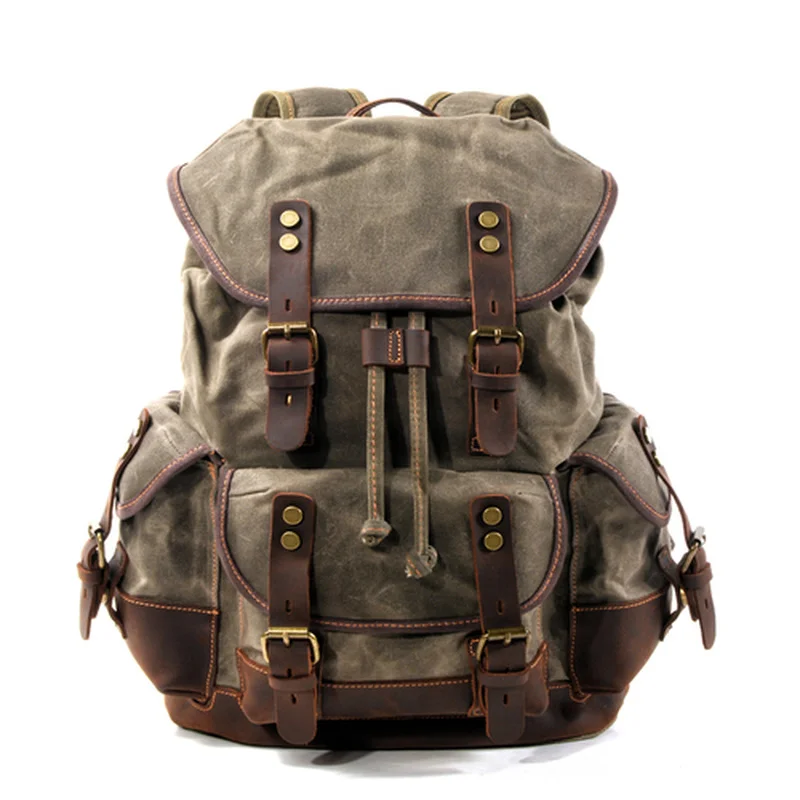Cotton Oil Wax Canvas Backpack Mens Large Capacity Vintage Waterproof 15&quot Laptops Daypacks Rivets bookbag | Багаж и сумки