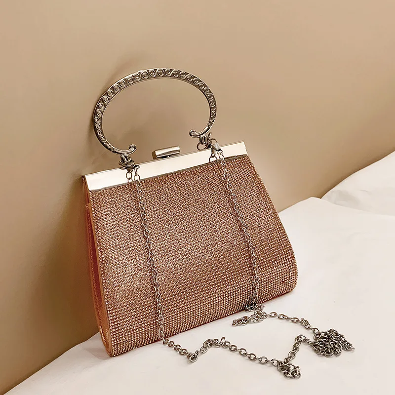 

Women's Wedding Crossbody Bag Luxury Rhinestone Handbag Banquet Gold Evening Bag Party Purse Shiny Chain Tote Shoulder Bag