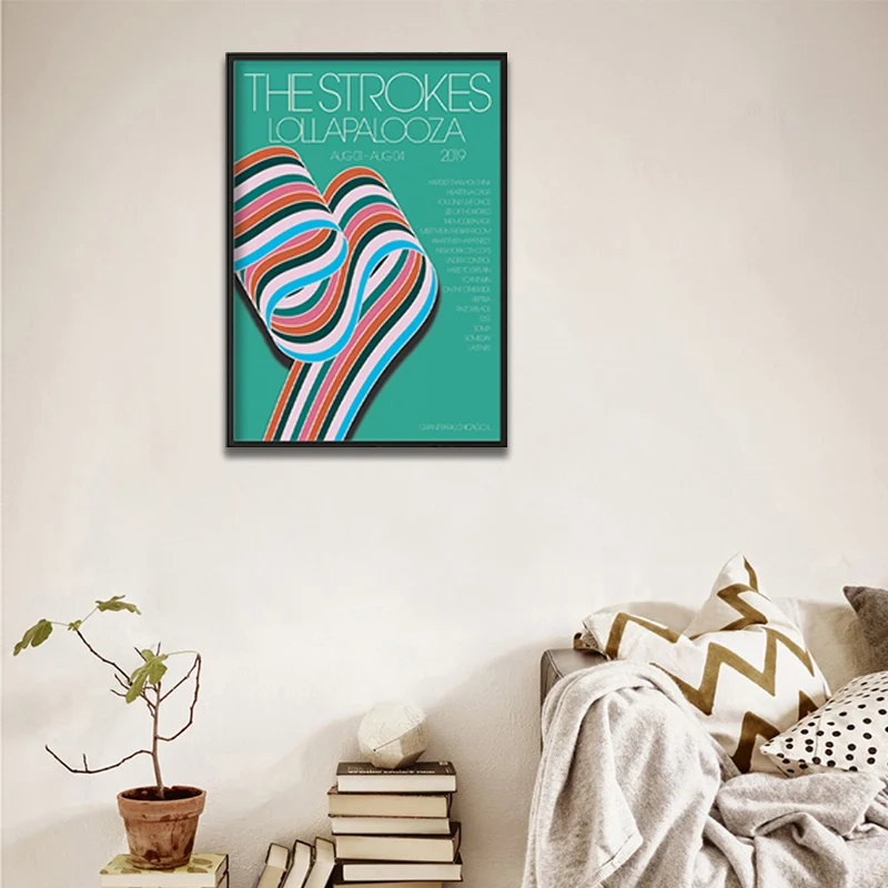 

The Strokes Gig Poster Popular Music Album Colored Line Pattern Vintage Canvas Painting Wall Pictures For Living Room Home Decor