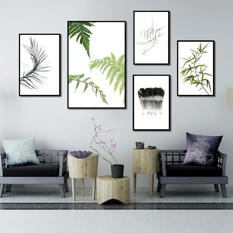 

Simple Leaves Picture Green Plants Art Poster Wall Art Print Canvas Painting Picture Modern Home Living Room Decoration Custom