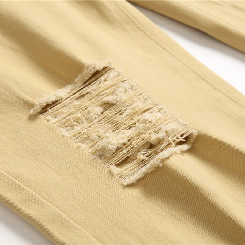 2021 New Arrival Hole Ripped Solid Men Stretch Pencil Jeans Trousers Hip Hop Slim Women Cotton Retro Denim Pants Pantaloni Uomo