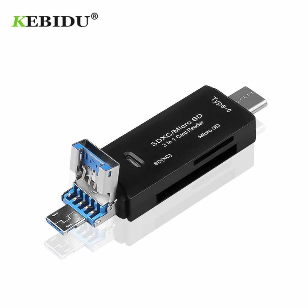 KEBIDU Высокоскоростной USB 3 0 Type C для SD Micro TF адаптер ноутбука аксессуары OTG кардридер