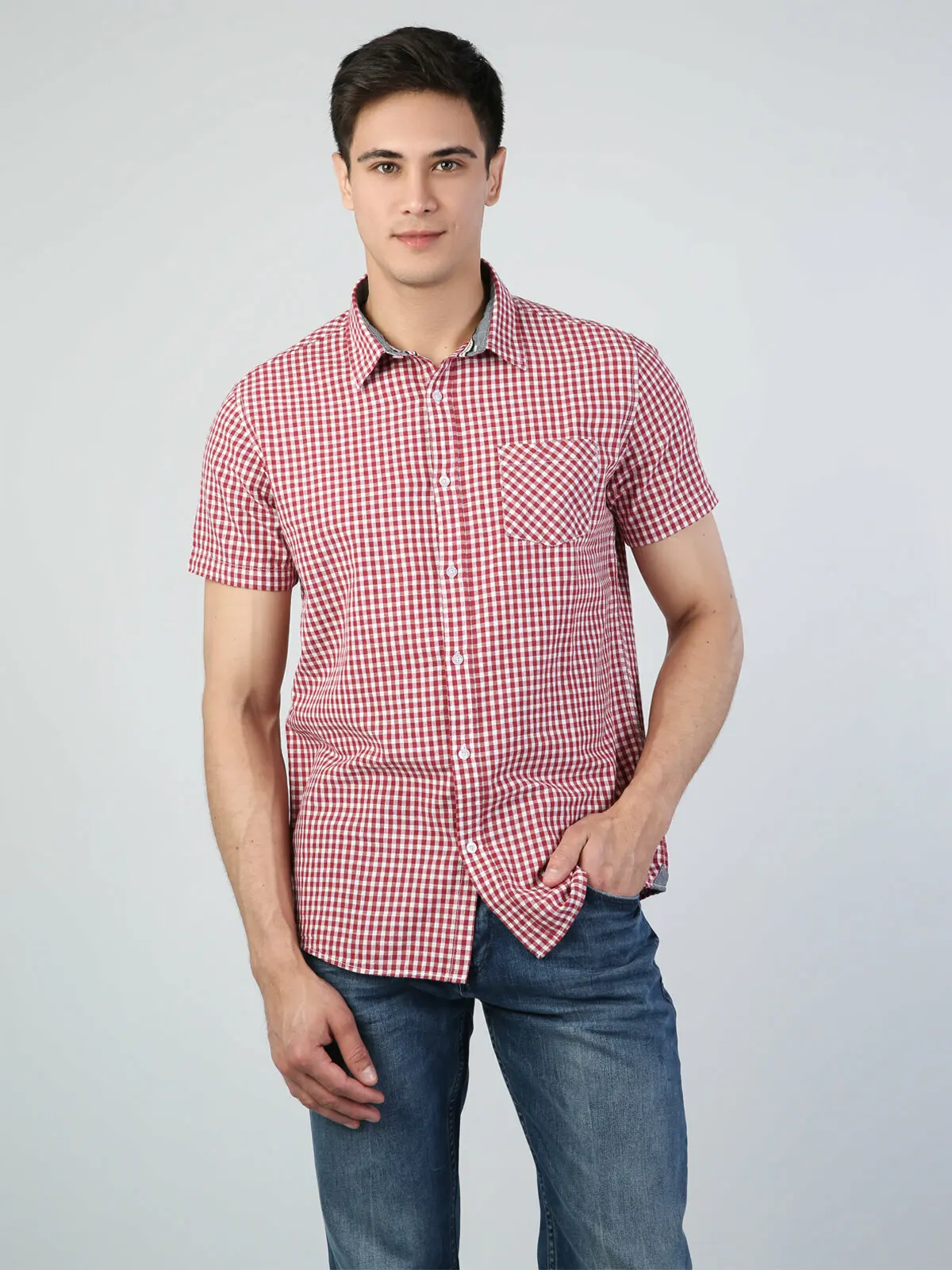 Colins Для мужчин классического кроя красный короткий рукав Летняя футболка Shirtshirts