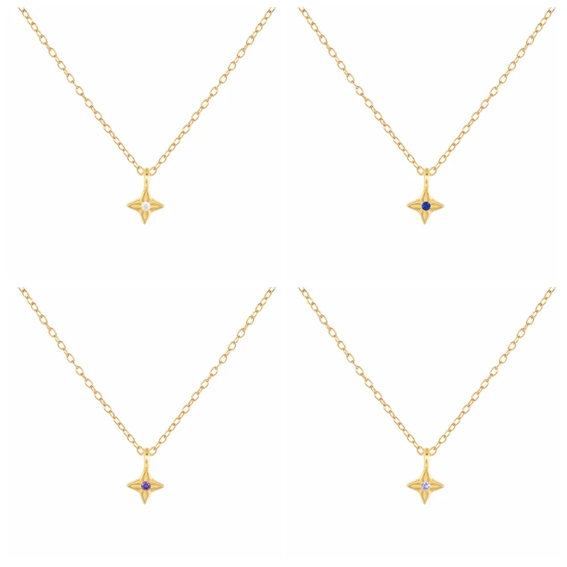 

BOAKO 925 Sterling Silver Necklace for Women Star Pendant Zircon Gold Necklaces Collares Charms Mujer Fine Jewelry for Girl Gift