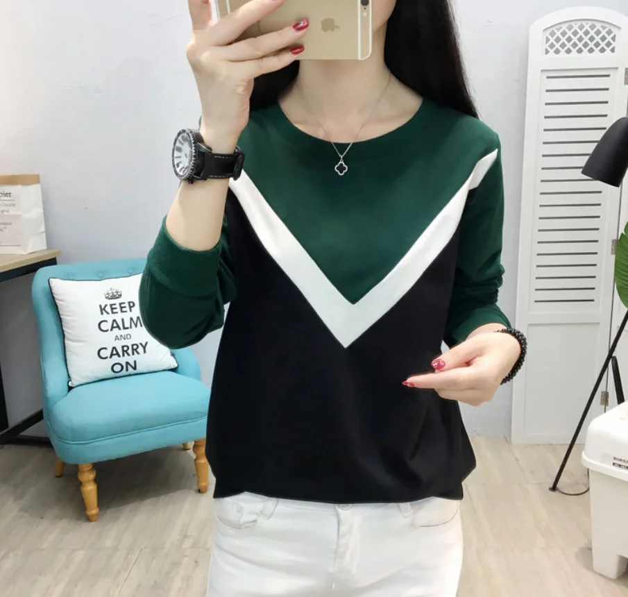 

2021 new spring top women's loose long sleeve T-shirt women's versatile autumn and winter bottom coat