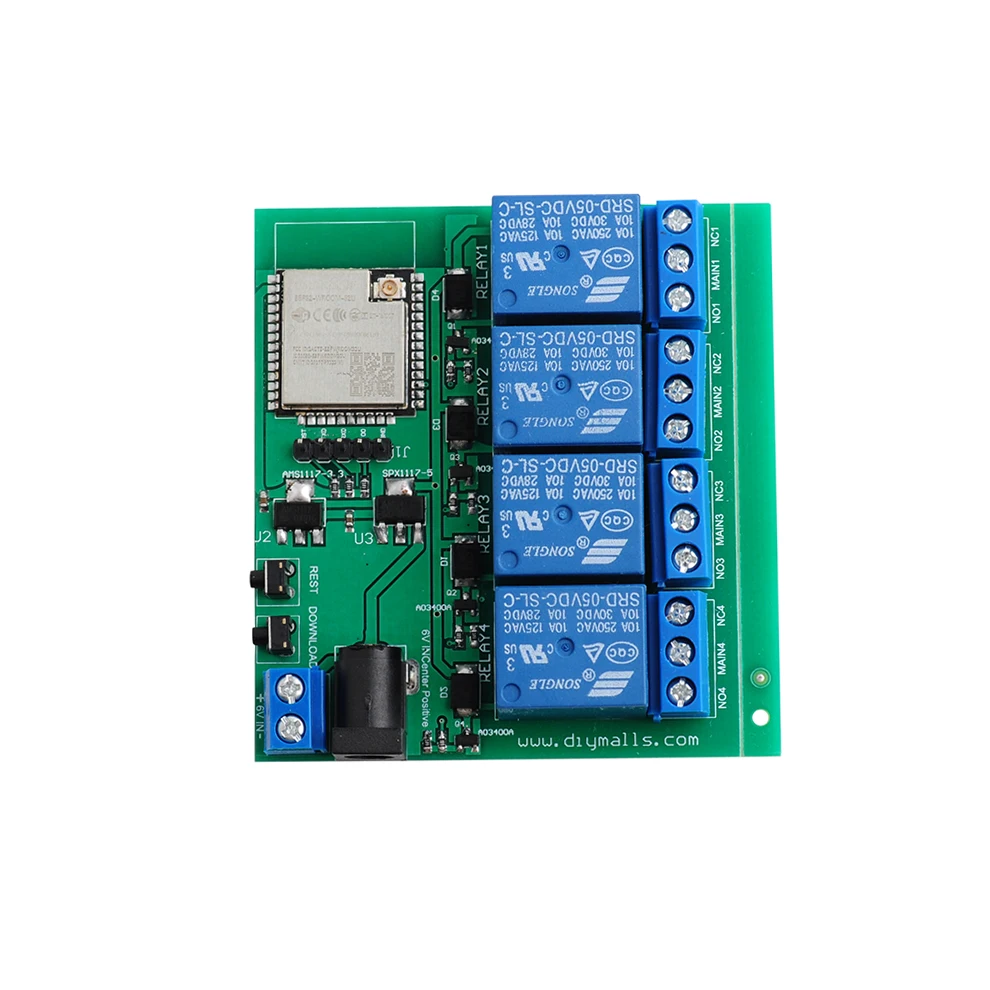 ESP32S 4-канальный Wi-Fi Bluetooth-совместимый релейный модуль со стандартной антенной 2 4G