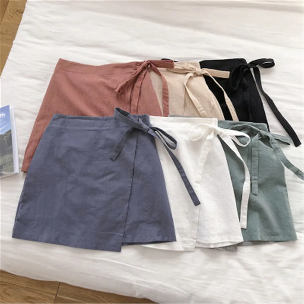 

Korean Solid Women Mini Skirt Summer Sweet Bow Lace Up Female A-Line Skrit Empire Ladies 2020 Casual Elastic Waist Skirt ZY4606