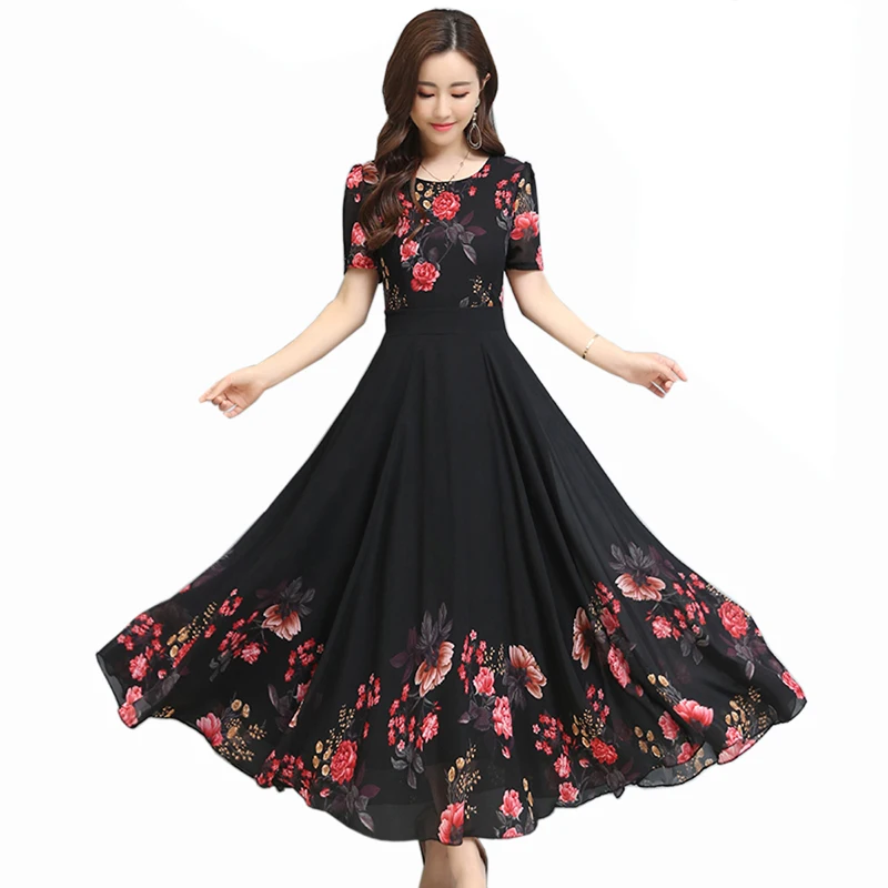 

Женское шифоновое платье с цветочным принтом, Элегантное Длинное платье с коротким рукавом, лето 2021