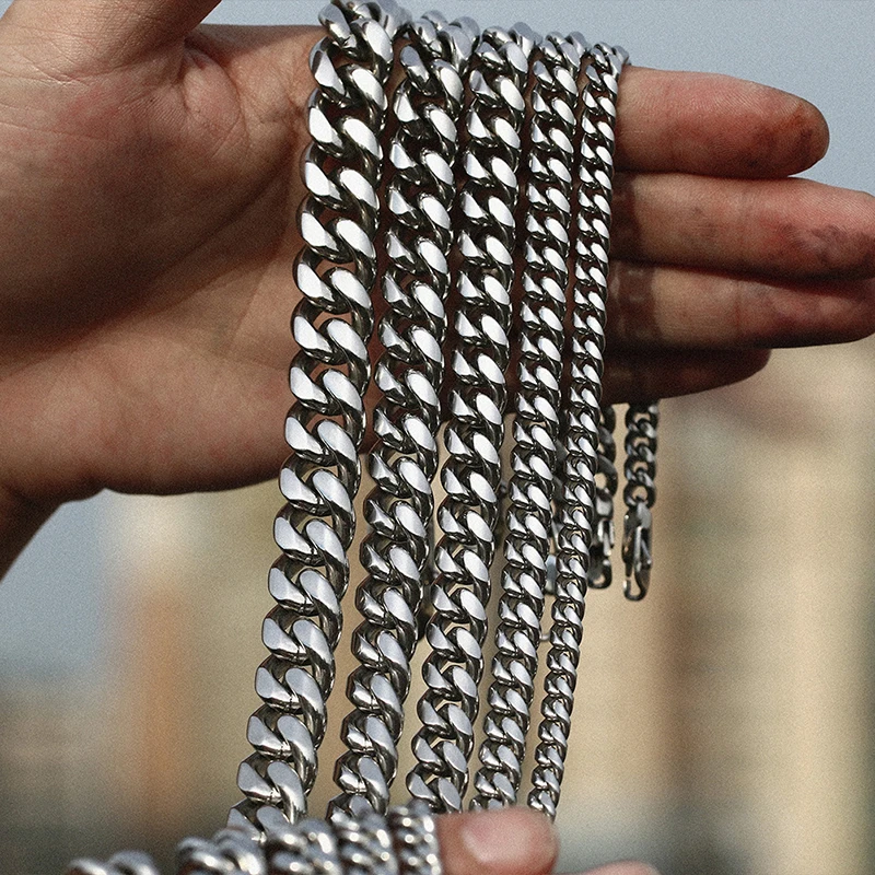 ICEOUTBOX Men's Cuban Link Chain Stainless Steel Necklace Curb Chokers For Hip Hop Jewelry 6/8/10/12mm |