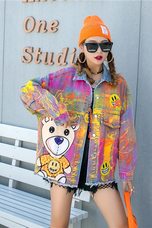

Spring Autumn Fashion Brand Women Denim Jacket 2021 Women Colorful Graffiti Printed Jacket Female Cartoon Outwear ZQY5452