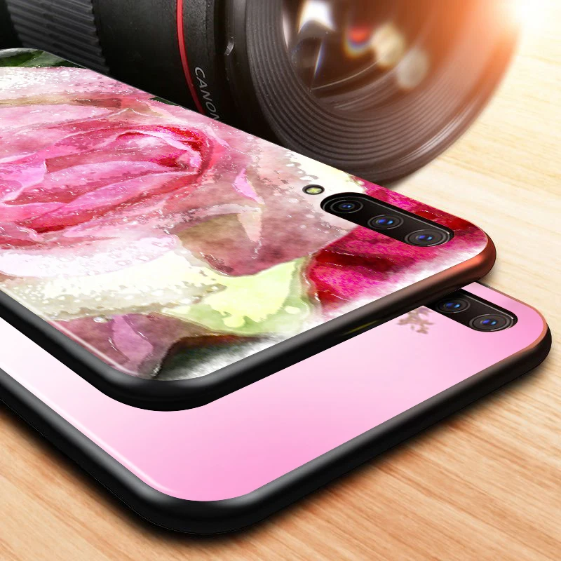 Beauty Floral Rose for Samsung Galaxy A90 A80 A70 A60 A50 A40 A30 A20 A10 M60S M40 M31 M30 M21 M20 M10 Black Phone Case