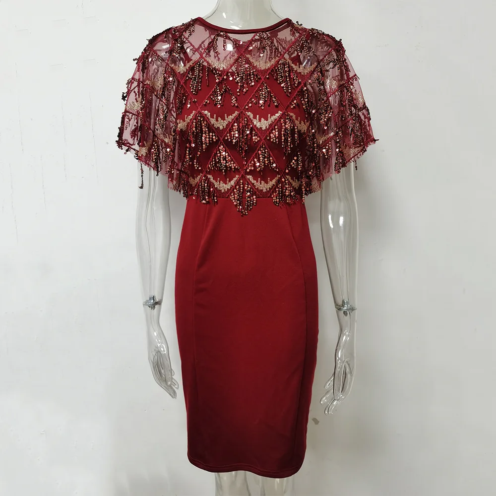 

Sexy retro stitching tassel sequin dress Europe and America women's clothing