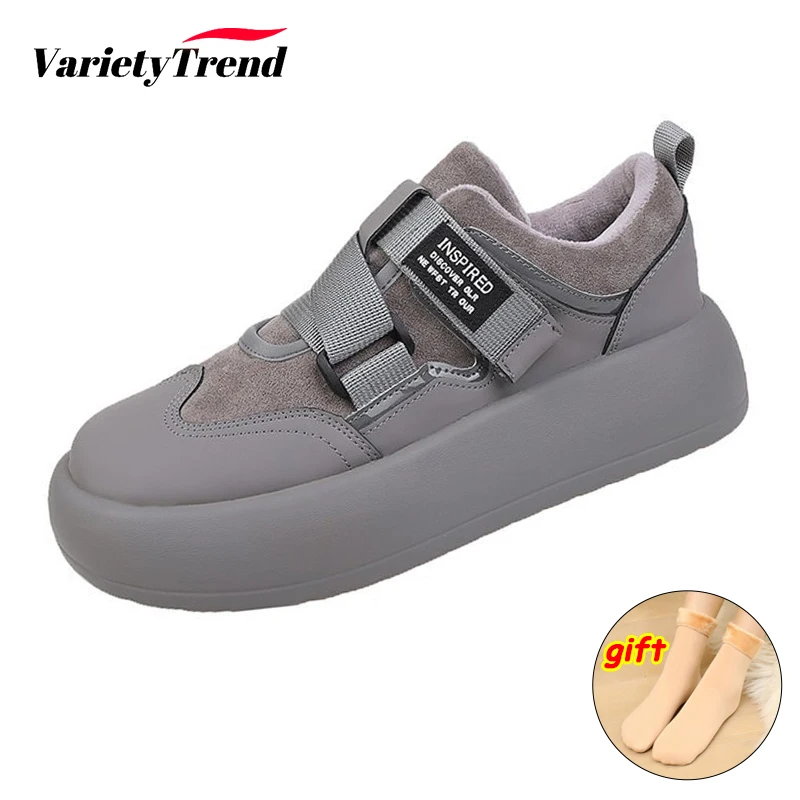 

Women Shoes Velcro Black Bread Shoes Thick-Soled Increased Big-Toed Shoes Casual Sneakers Zapatillas Mujer