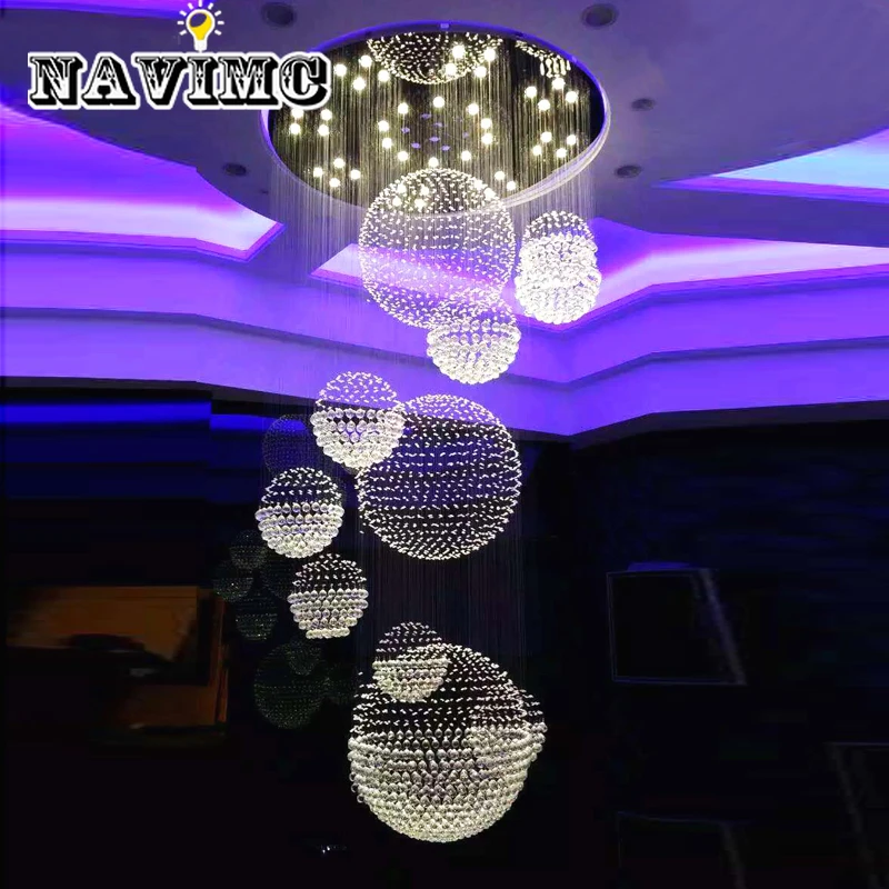 Candelabro de cristal K9 moderno para escalera, 11 Uds., lámpara LED de bola de cristal grande, diseño en espiral, accesorios de iluminación para sala de estar