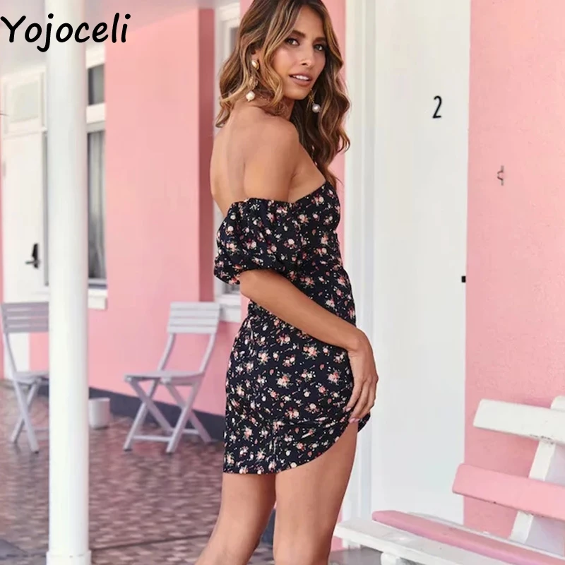 Yojoceli сексуальное элегантное облегающее платье с цветочным принтом женское