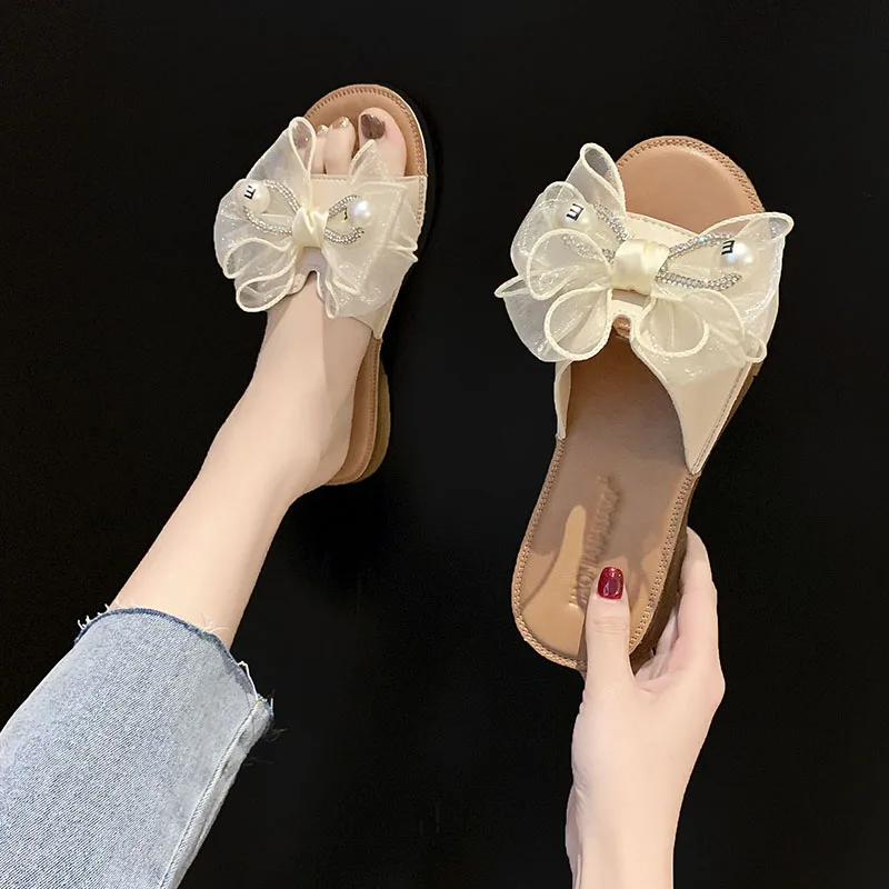 

Flat Shoes Female Butterfly-Knot Woman's Slippers Slides 2021 Soft Rubber Butterfly-knot PU Shoes Slippers Soft Butterfly-Knot S