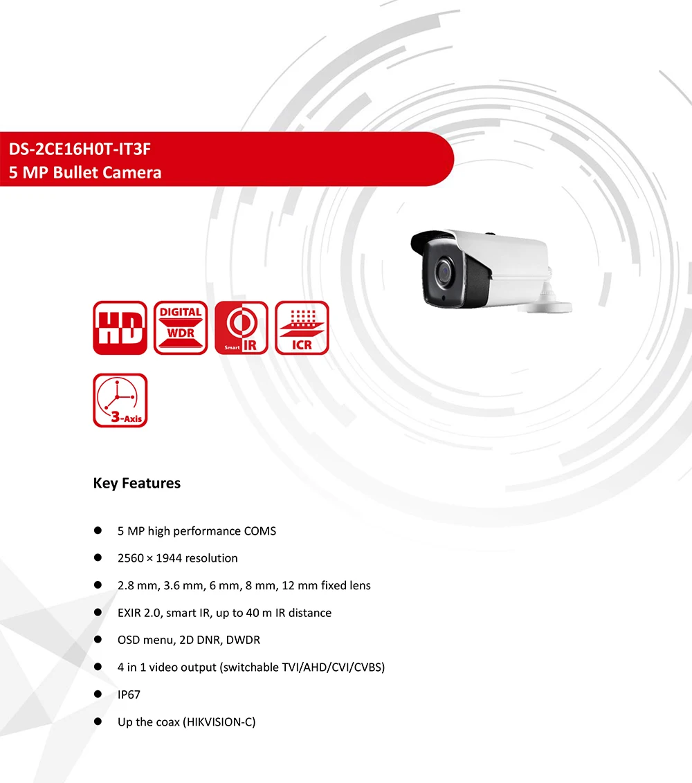 HIK 5MP TVI/AHD/CVI/CVBS 4 в 1 аналоговая цилиндрическая камера DS-2CE16H0T-IT3F 5 мегапикселя с высоким уровнем производительности EXIR CCTV Камера Системы