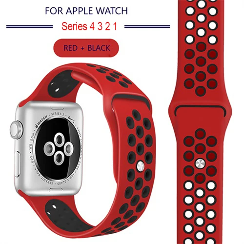Мягкий спортивный силиконовый ремешок для Apple Watch серии 1, 2, 3, 42 мм, 38 мм, резиновый ремешок для iWatch 4/5, 40 мм, 44 мм - Цвет ремешка: 19 Red Black