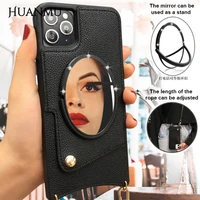 crossbody lanyard phone case with card bag slot mobile phone holster case and makeup mirror bracket for iphone 6 7 8 11 12 huawe
