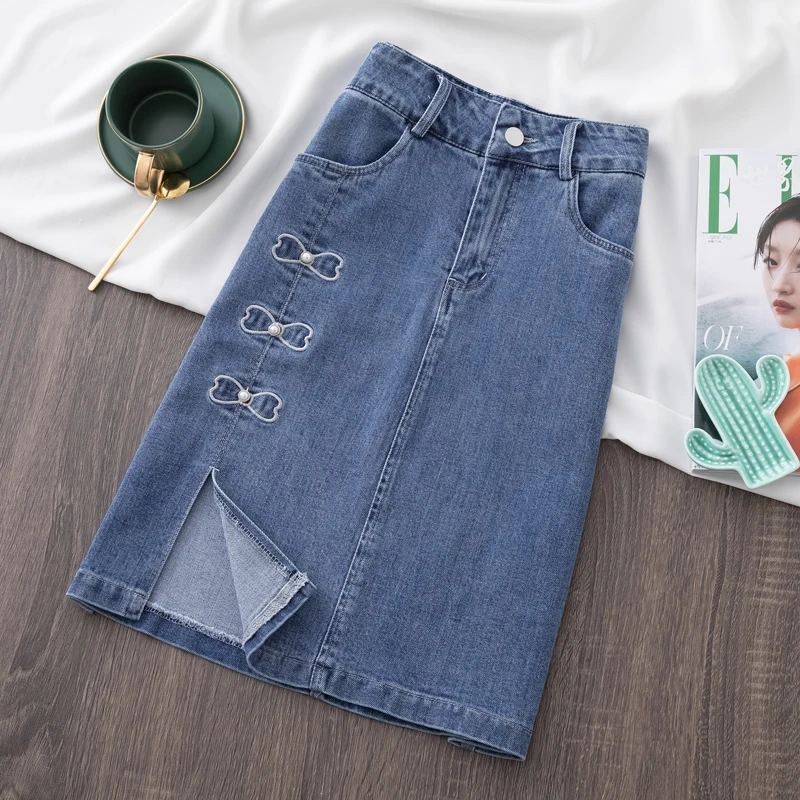 

2021 Denim Mini Skirt Summer Women High Waisted Ladies Vintage Streetwear Slit Jean Skirts